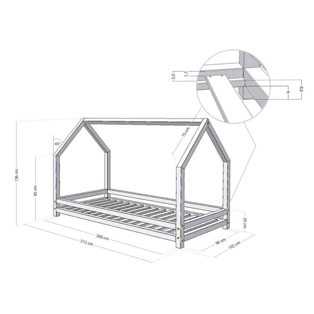 Benlemi® Children's House Bed FUNNY 200x90 White - Image 3