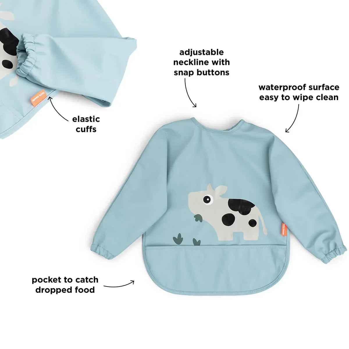 Done by Deer® Bib with sleeves Tiny Farm Blue - Image 2