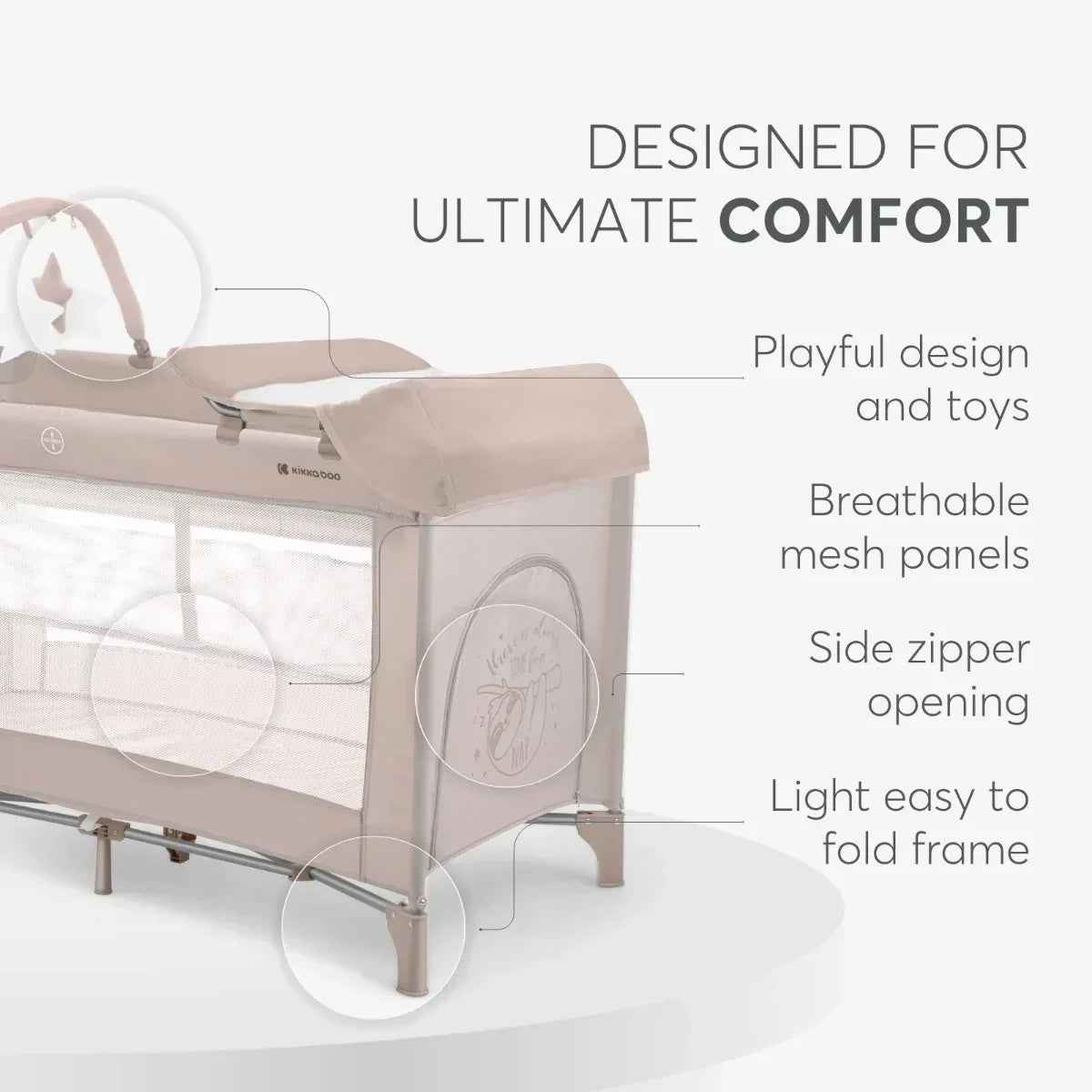 KikkaBoo® Baby cot 2 levels 125x65 So Gifted PLUS Beige - Image 7