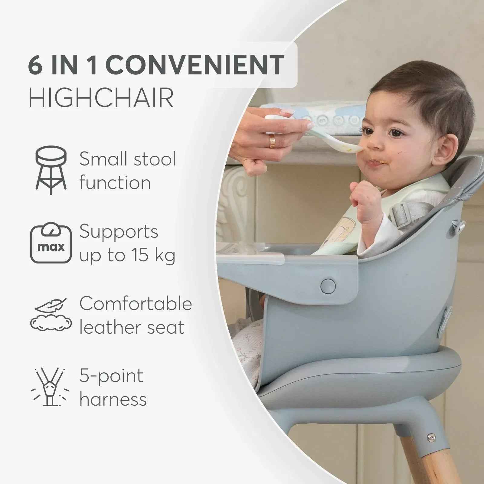 KikkaBoo® Highchair 2in1 Woody Grey - Image 5
