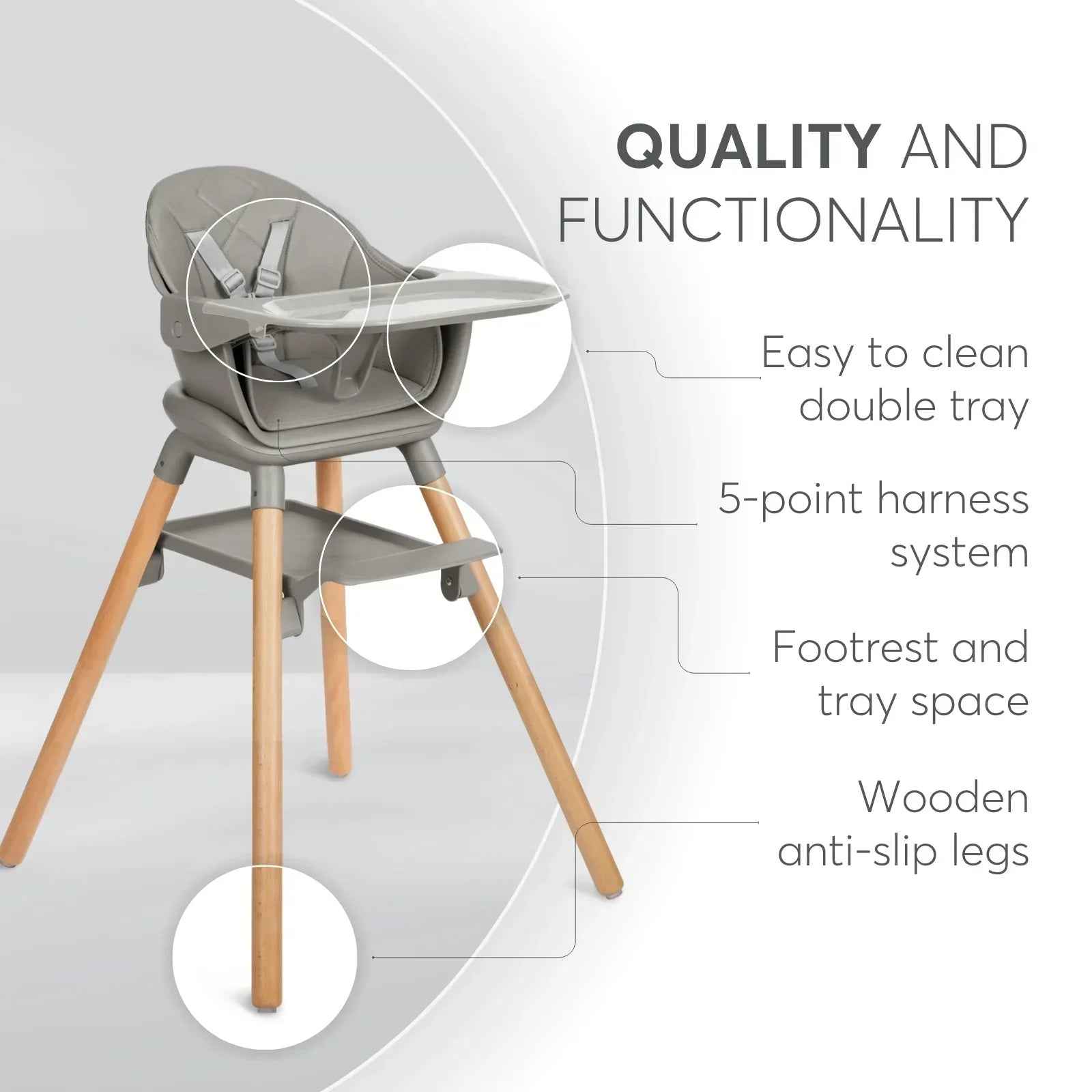KikkaBoo® Highchair 2in1 Woody Grey - Image 9