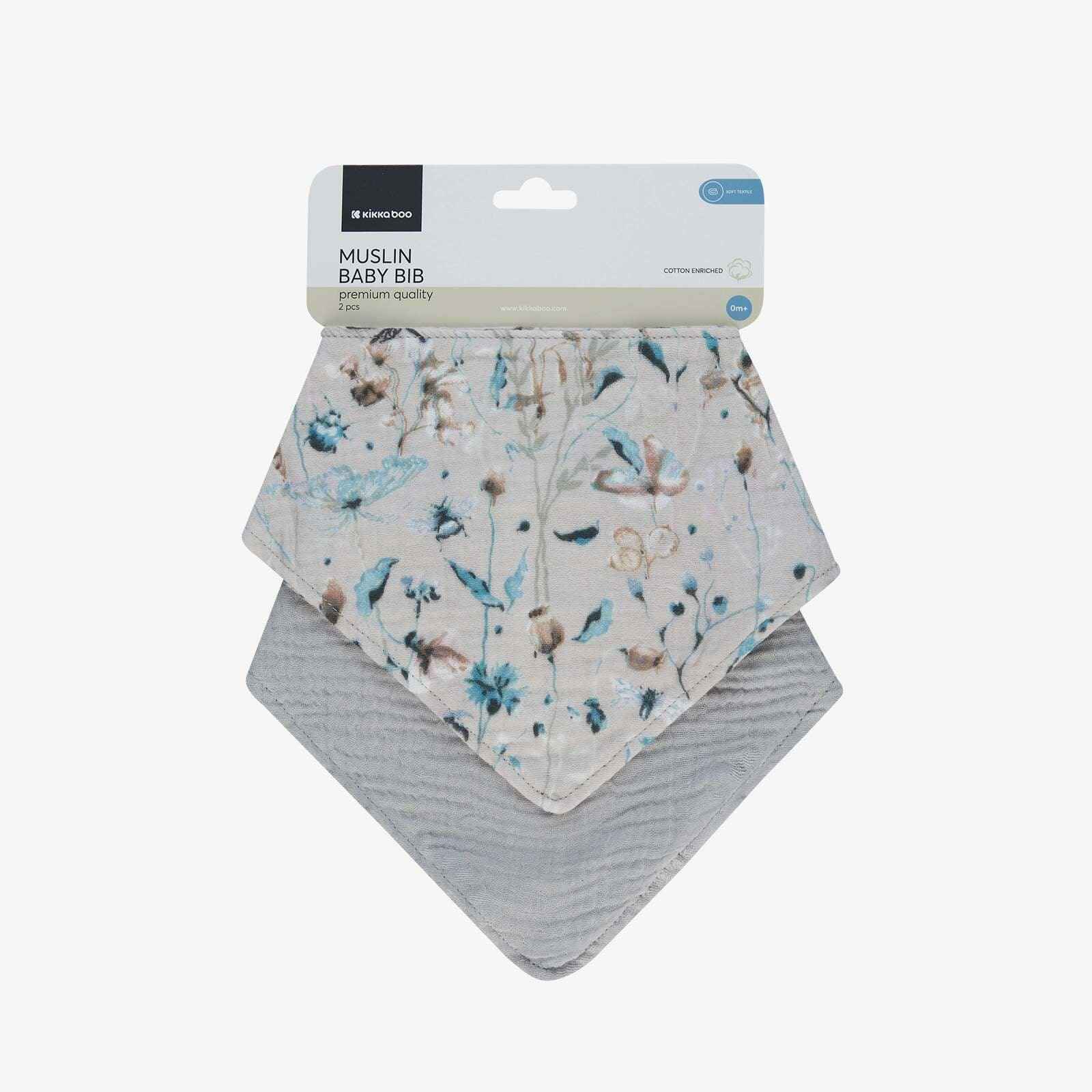 KikkaBoo® Muslin bibs set 2 pcs Dreamy Fields Grey - Image 2