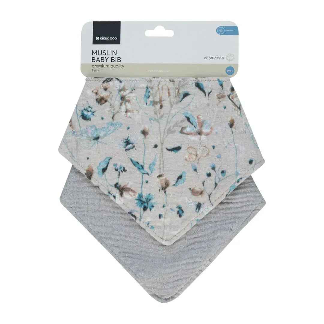 KikkaBoo® Muslin bibs set 2 pcs Dreamy Fields Grey - Image 6