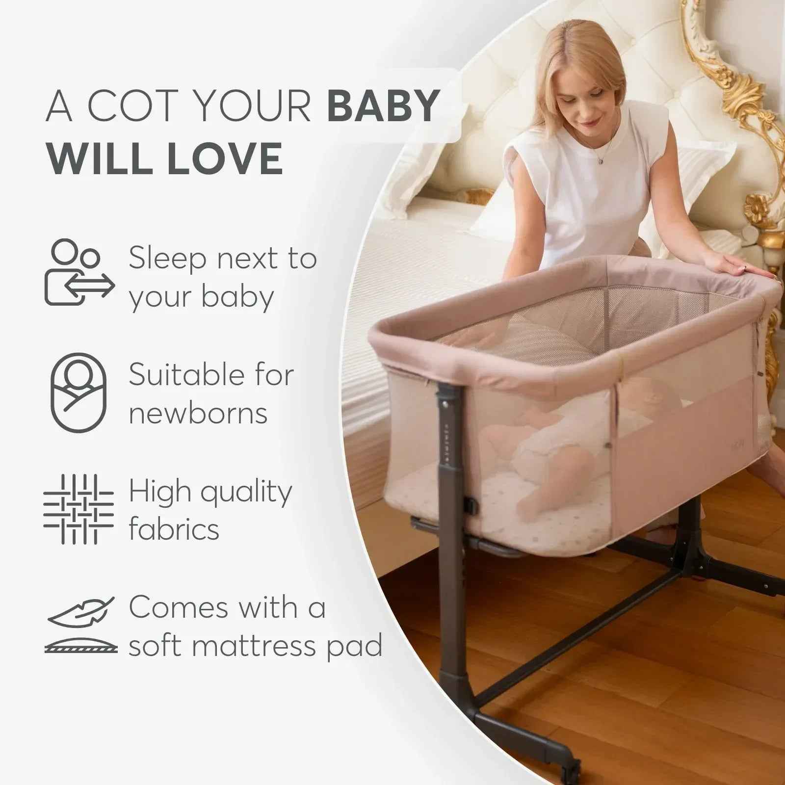 KikkaBoo® Bedside crib Noah Light Grey 2025 - Image 7