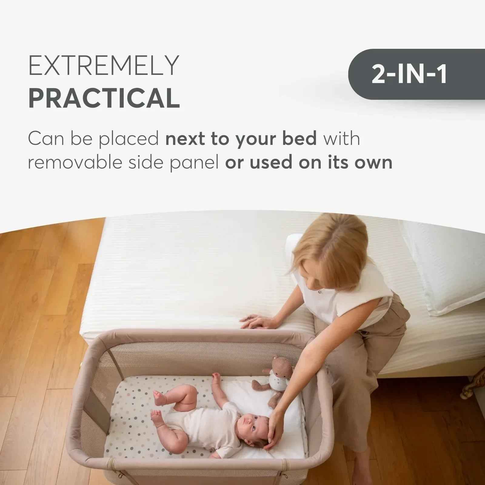 KikkaBoo® Bedside crib Noah Light Grey 2025 - Image 4