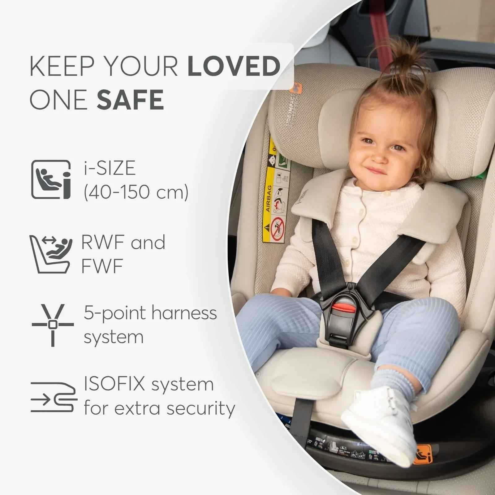 KikkaBoo® Car seat 360°  i-Van i-SIZE (40-150 cm) Light Beige - Image 6