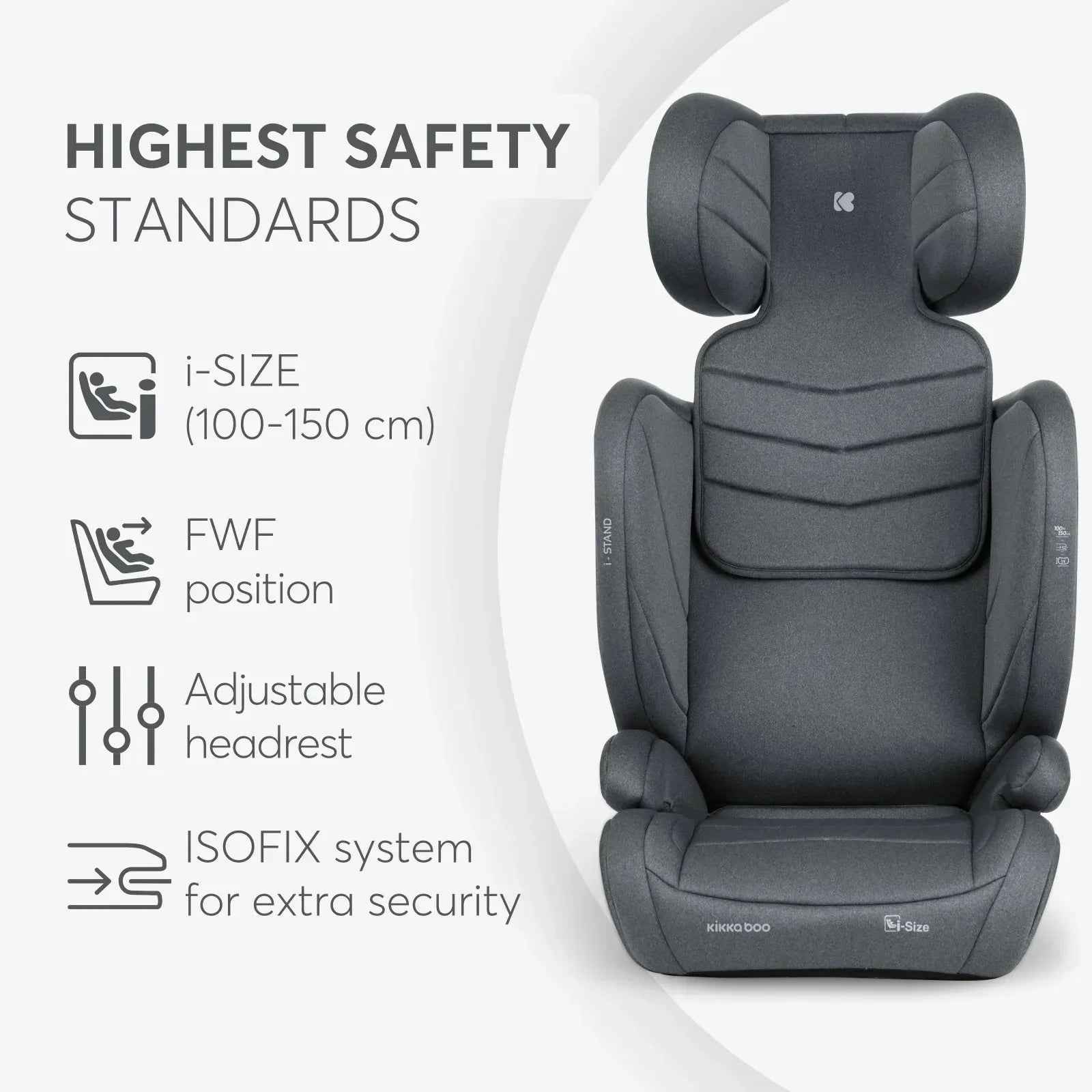 KikkaBoo® Car seat i-Stand i-SIZE (100-150 cm) Dark Grey - Image 4