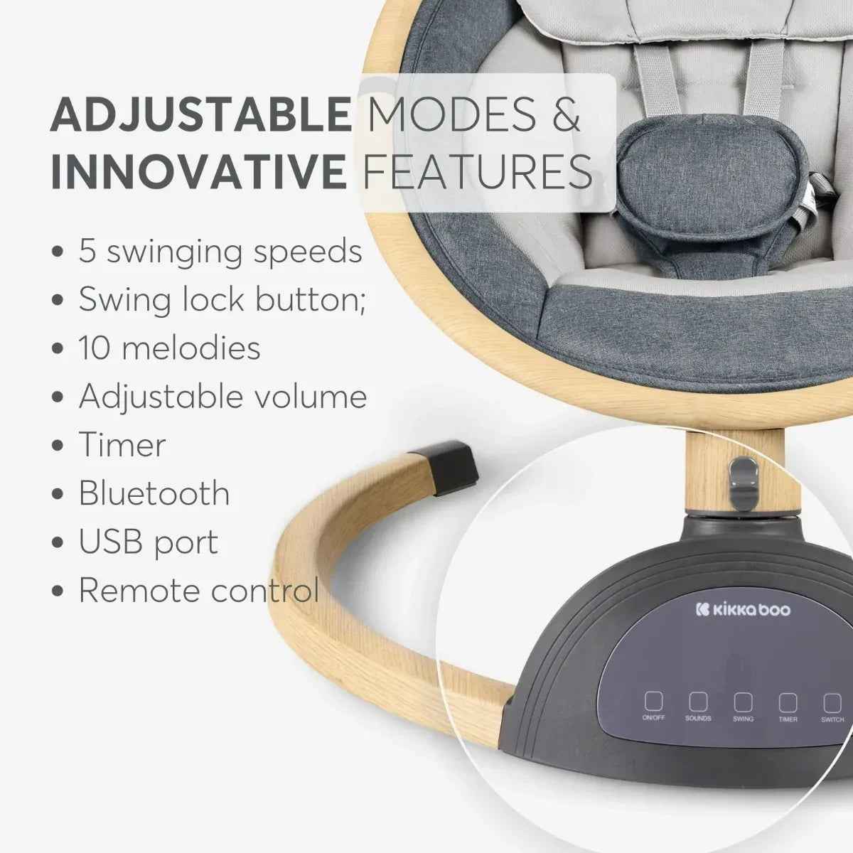 KikkaBoo® Electrical side-to-side swing Ashlee Dark Grey - Image 9