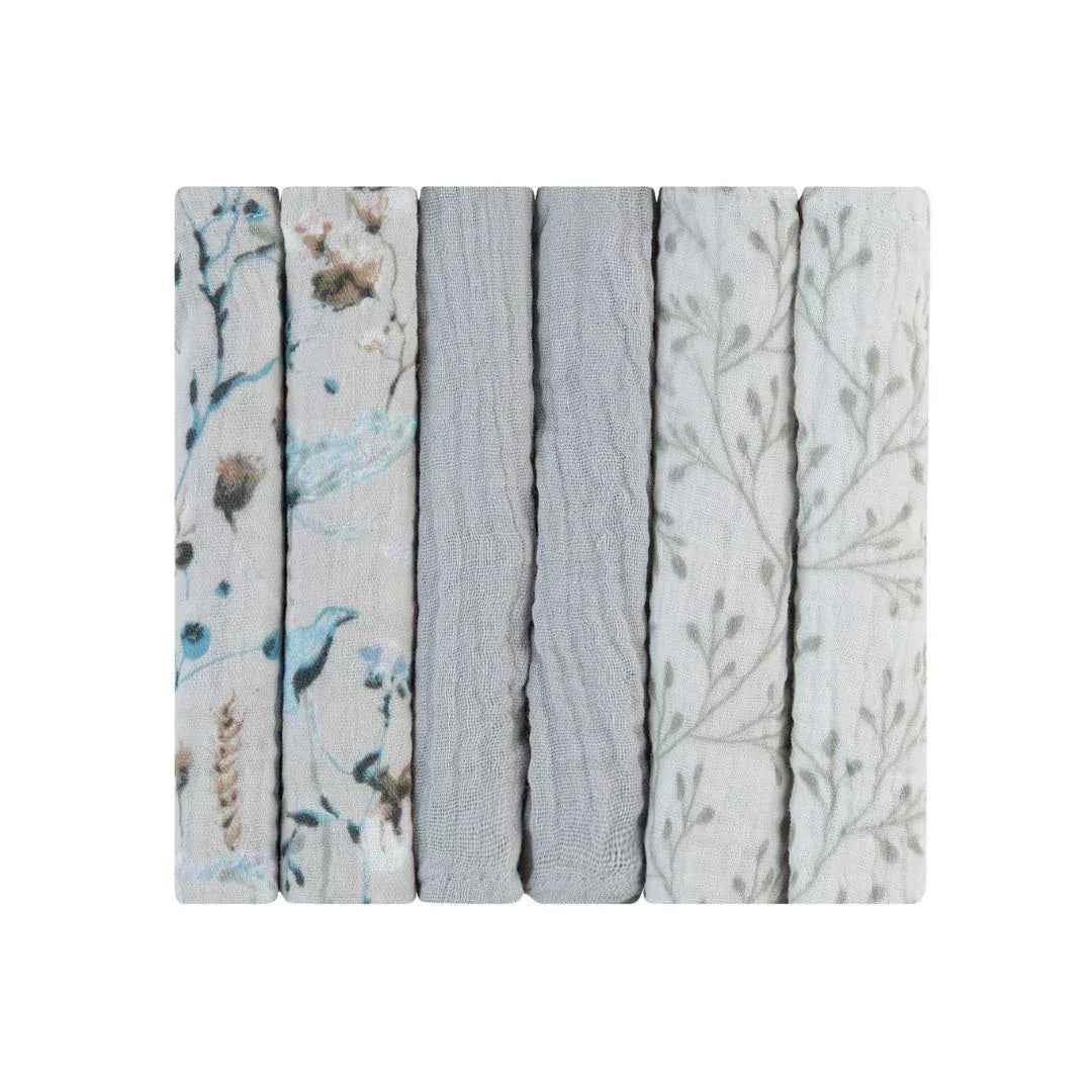 KikkaBoo® Muslin cloth set 6 pcs 30x30 cm Dreamy Fields Grey - Image 4
