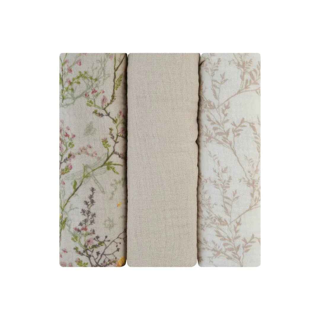 KikkaBoo® Muslin swaddle set 3 pcs 75x75 cm Secret Garden Beige - Image 4