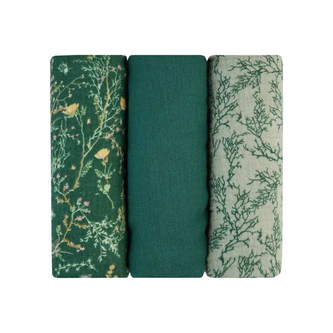 KikkaBoo® Muslin swaddle set 3 pcs 75x75 cm Secret Garden Green - Image 4
