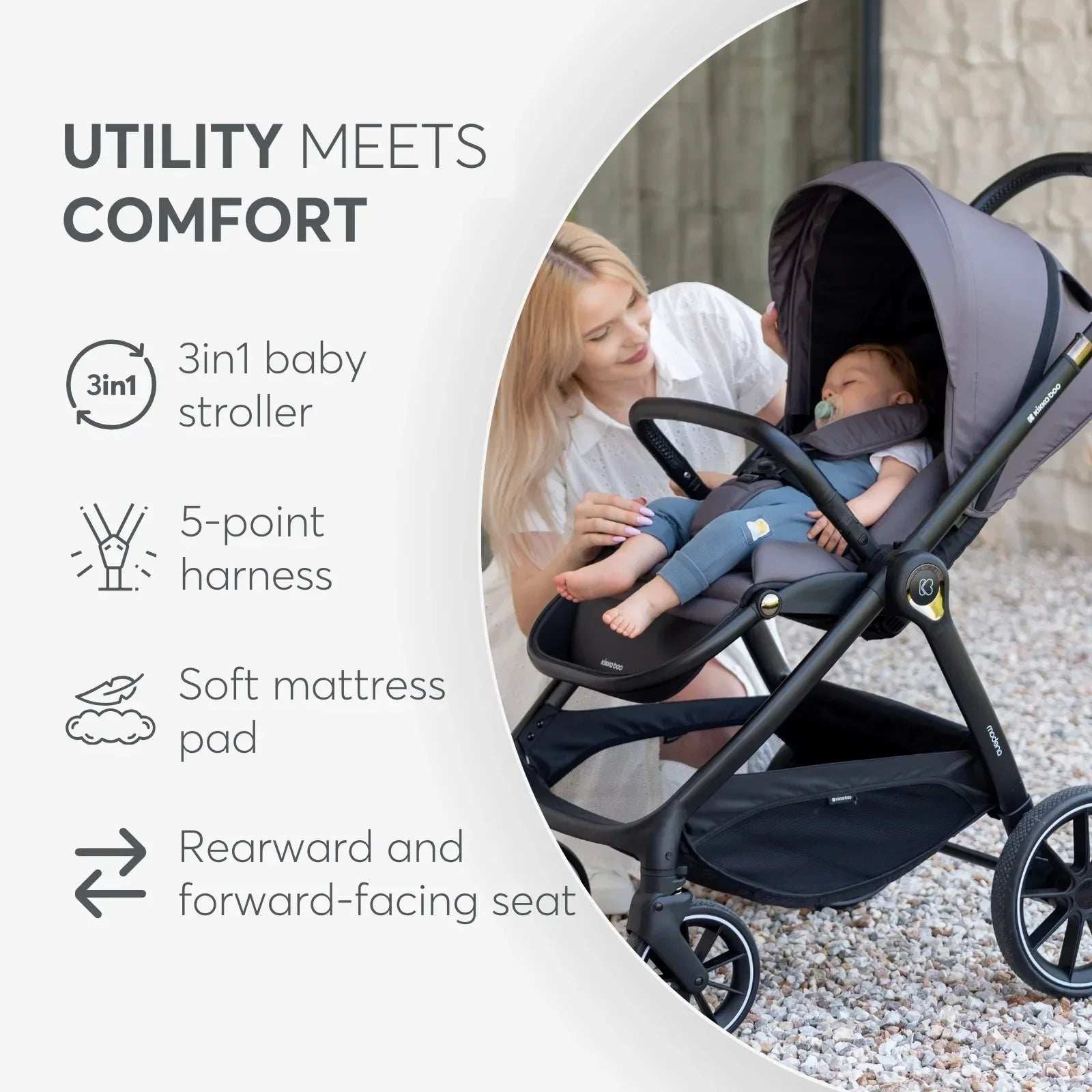 KikkaBoo® Stroller with carrycot 3v1 Modena Black - Image 8