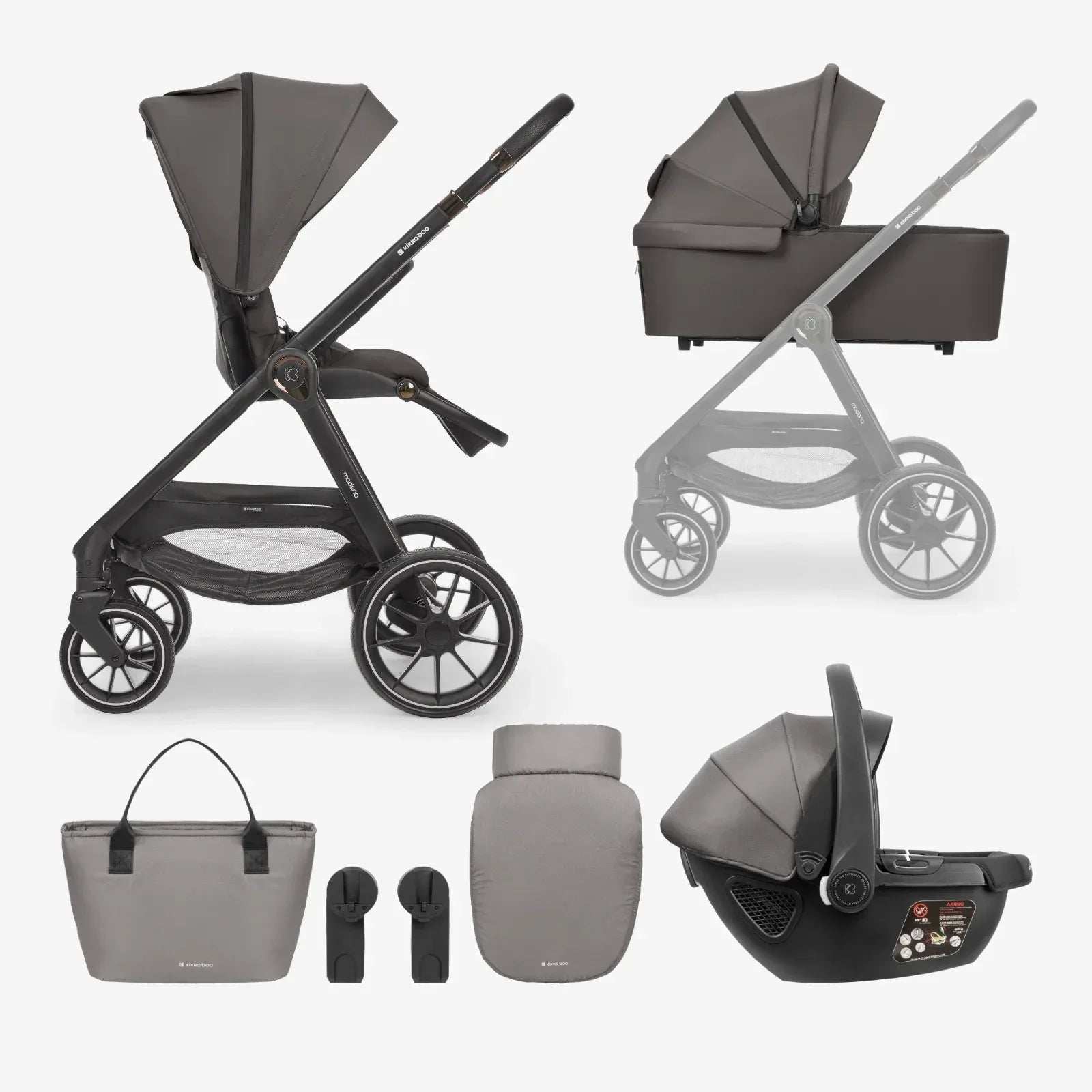 KikkaBoo® Stroller with carrycot 3v1 Modena Dark Grey