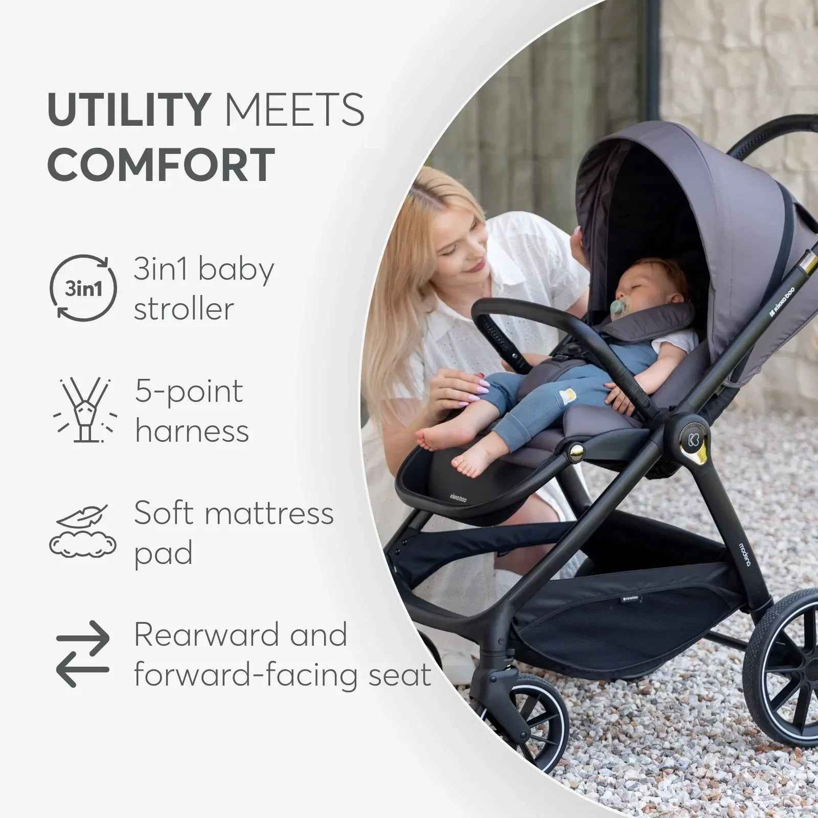KikkaBoo® Stroller with carrycot 3v1 Modena Dark Grey - Image 8