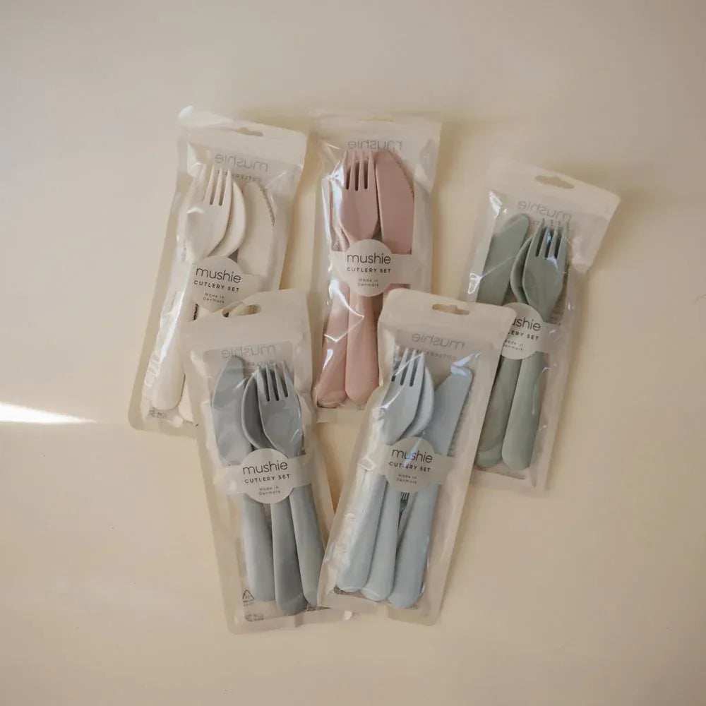 Mushie® Cutlery Set (Fork, Spoon, Knife) Cloud - Image 2